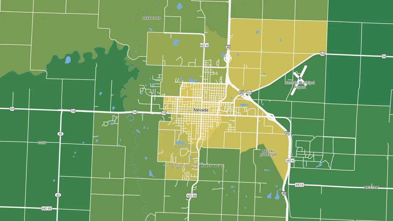 Nevada, MO Map of Vehicle Theft Rates