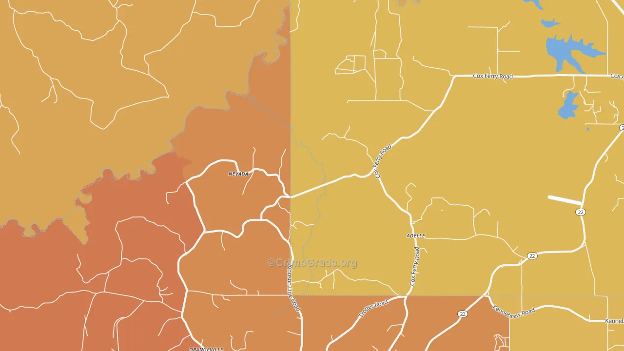 Nevada, MS Map of Vehicle Theft Rates