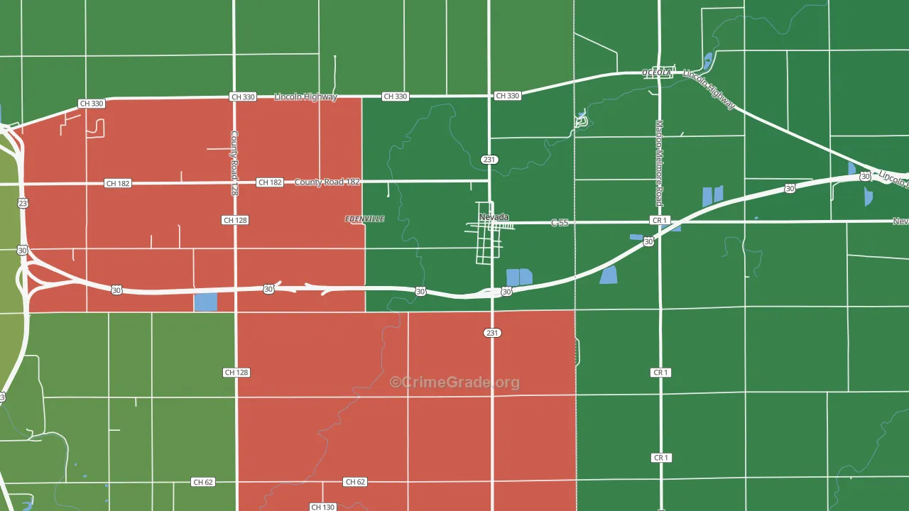 Nevada, OH Map of Vehicle Theft Rates