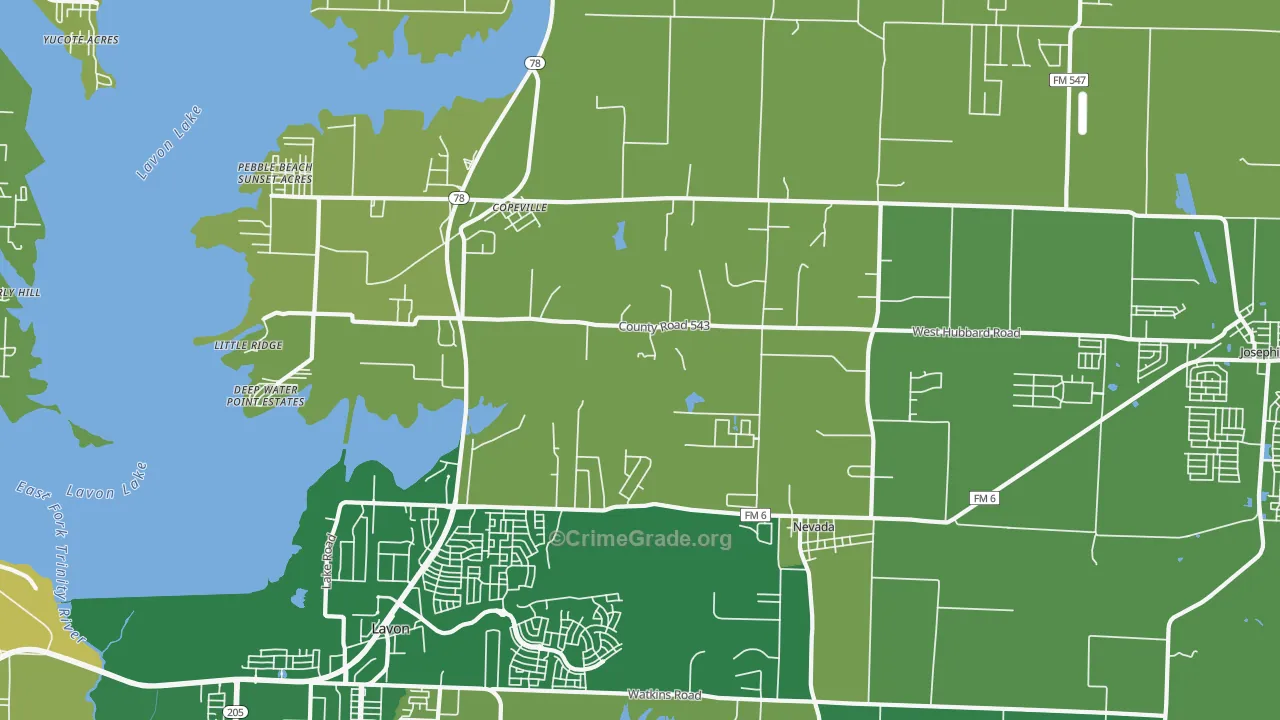 Nevada, TX Map of Vehicle Theft Rates
