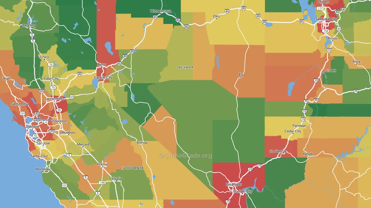 Nevada Map of Vehicle Theft Rates