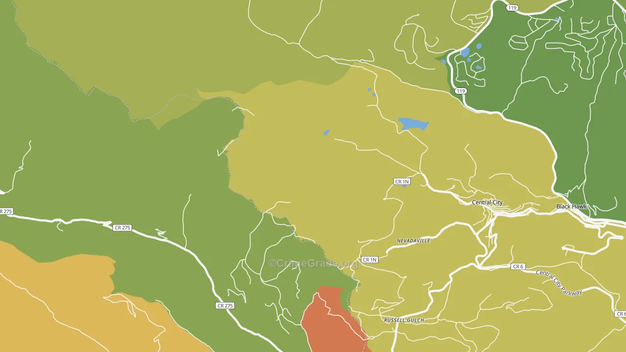 Nevadaville, CO Map of Vehicle Theft Rates