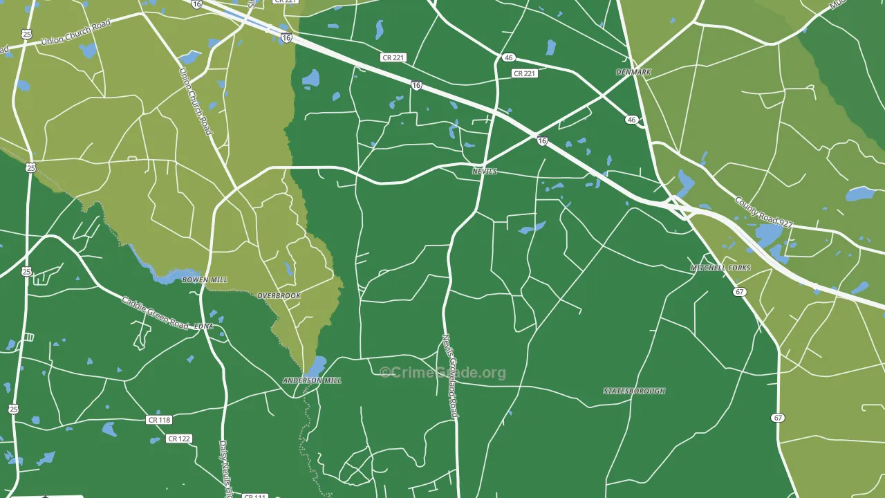 Nevils, GA Map of Vehicle Theft Rates
