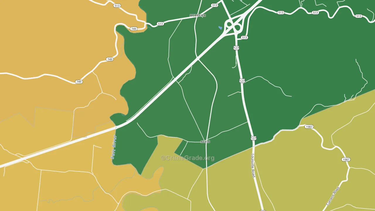 Nevin, KY Map of Vehicle Theft Rates