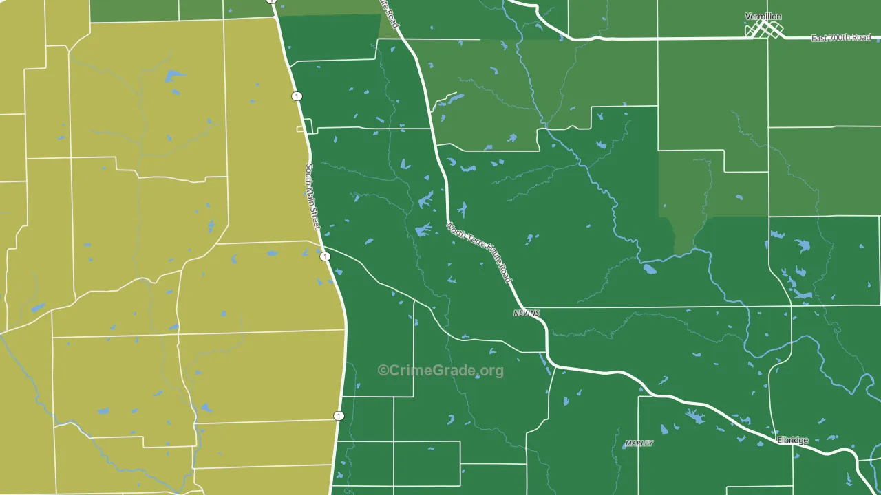 Nevins, IL Map of Vehicle Theft Rates