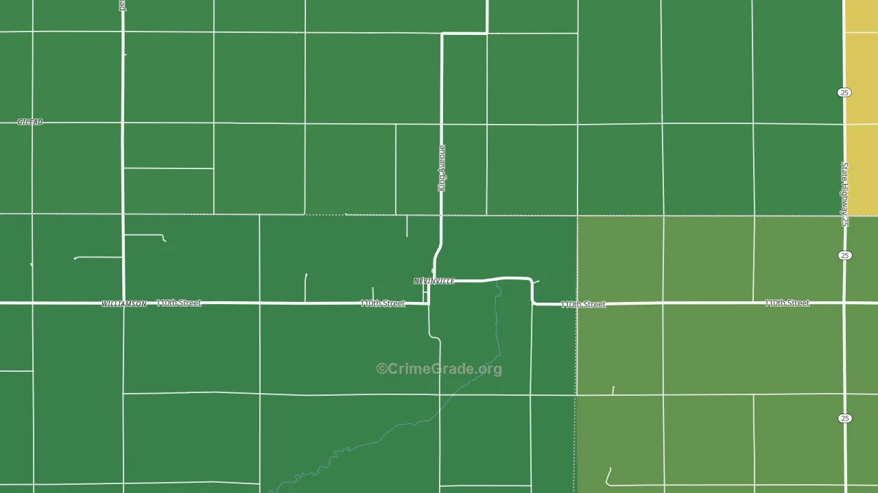 Nevinville, IA Map of Vehicle Theft Rates