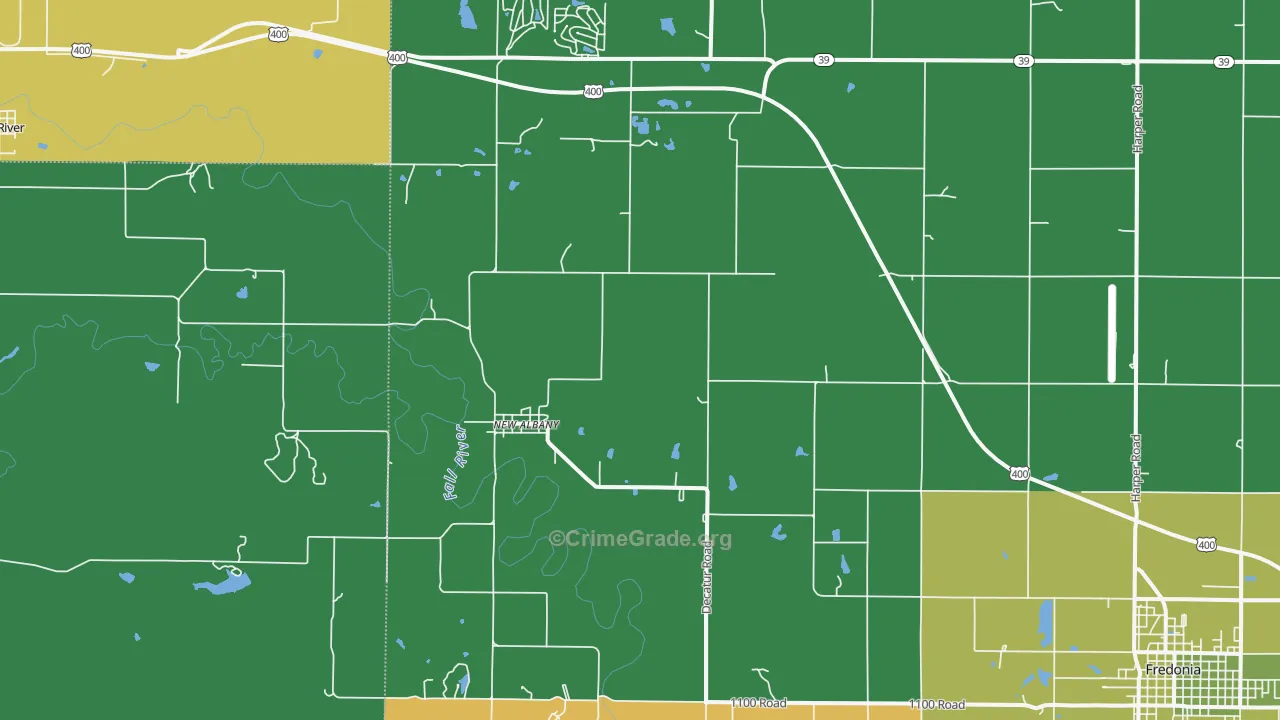 New Albany, KS Map of Vehicle Theft Rates