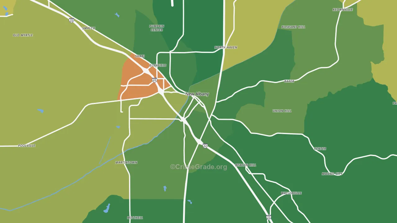 New Albany, MS Map of Vehicle Theft Rates