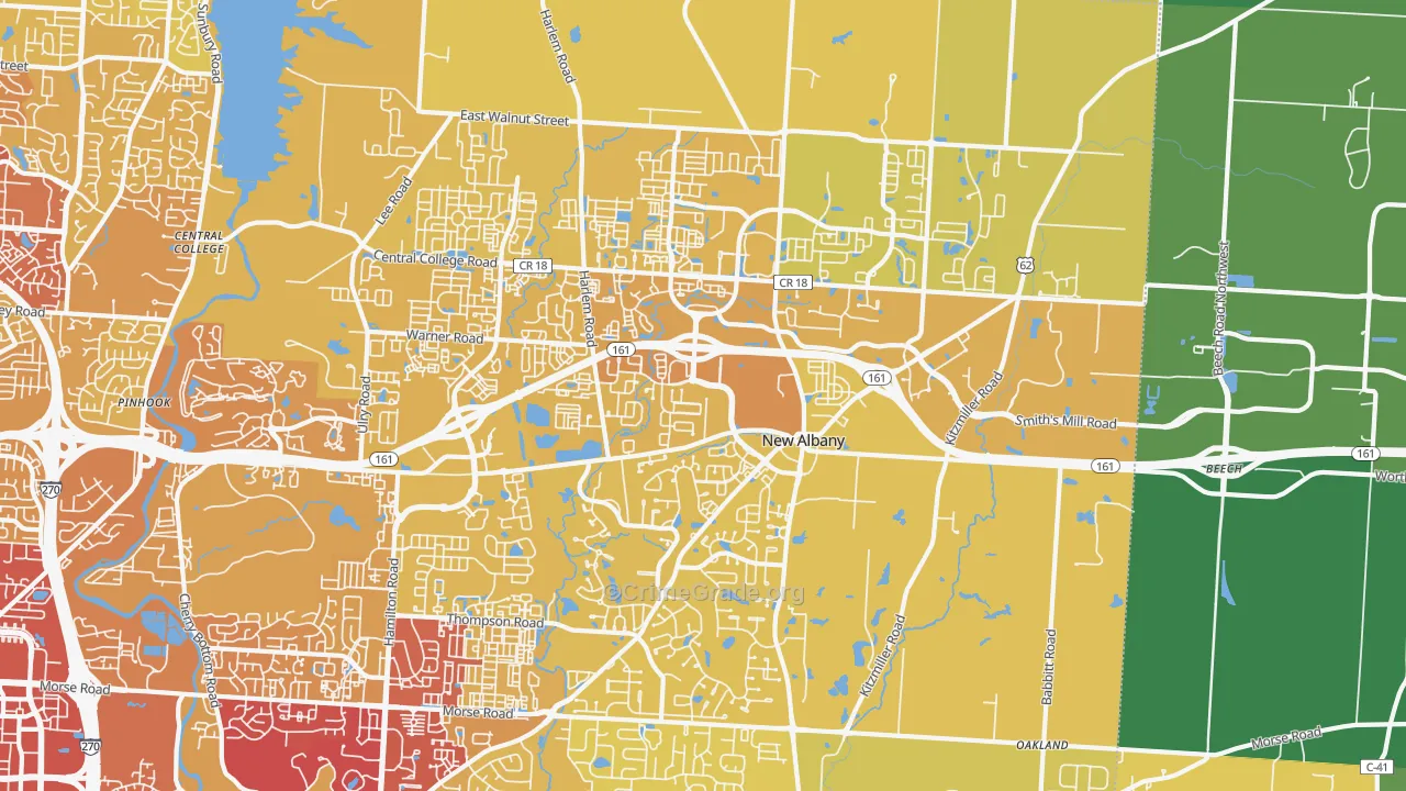 New Albany, OH Map of Vehicle Theft Rates