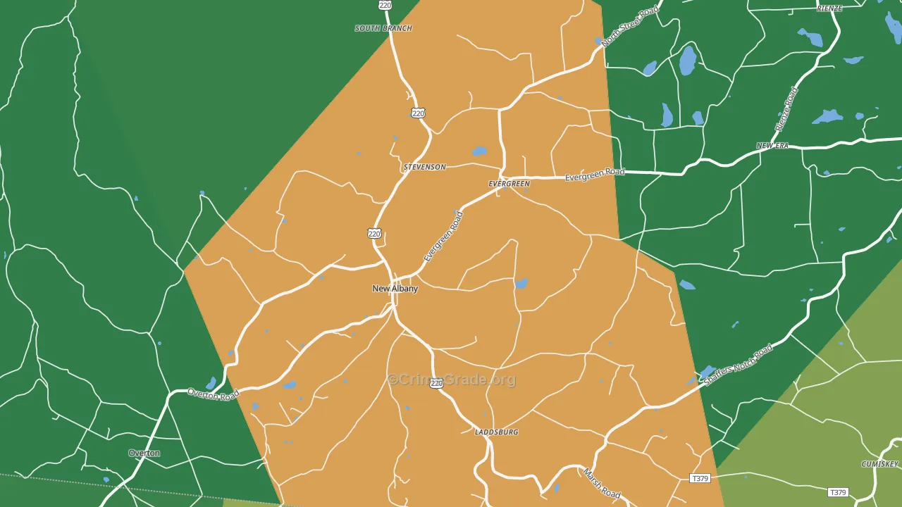 New Albany, PA Map of Vehicle Theft Rates