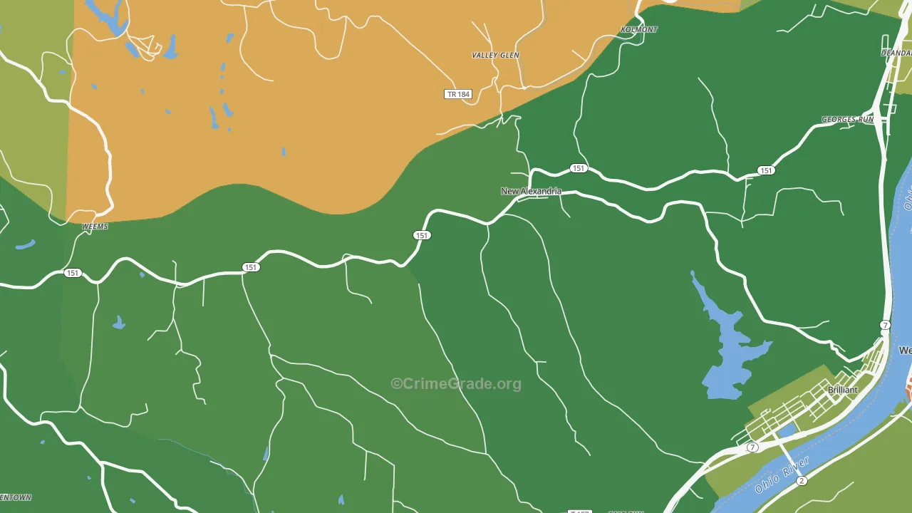 New Alexandria, OH Map of Vehicle Theft Rates