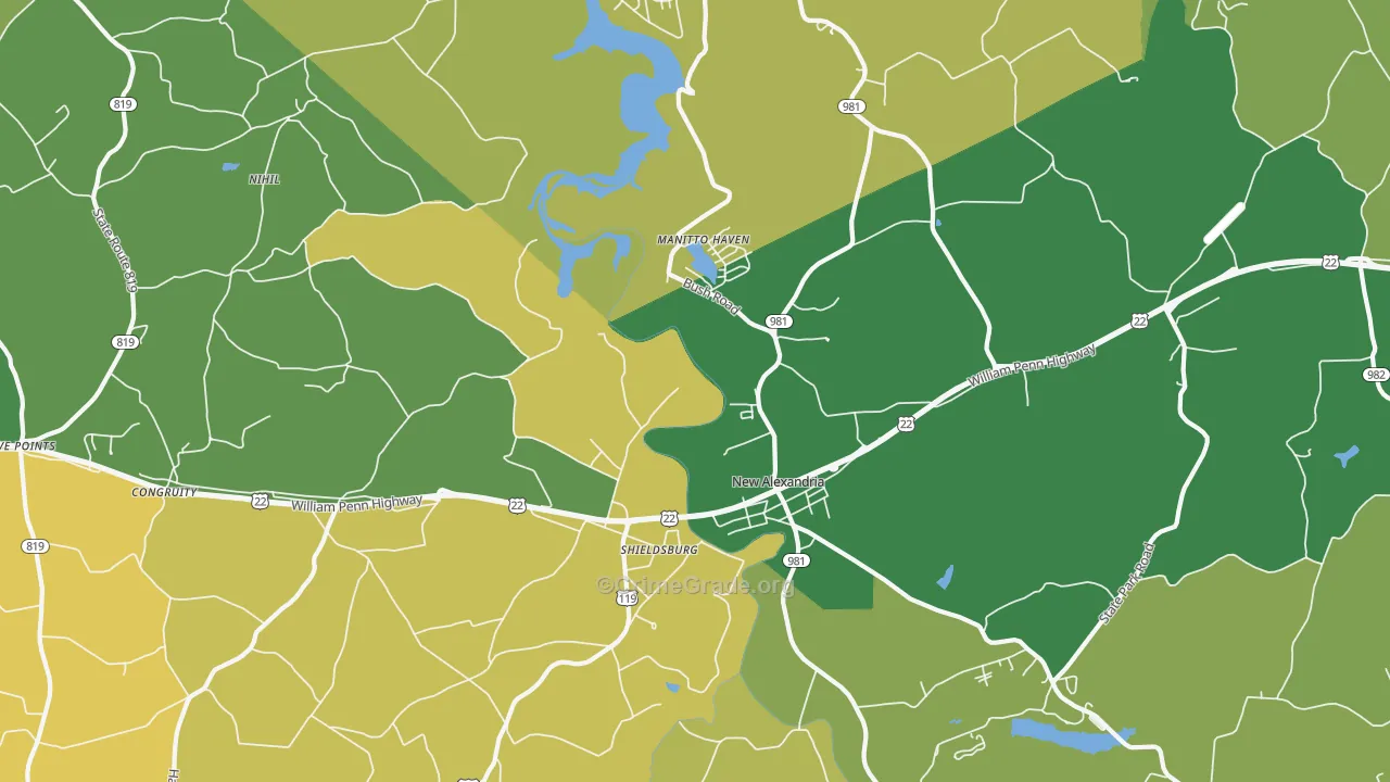 New Alexandria, PA Map of Vehicle Theft Rates