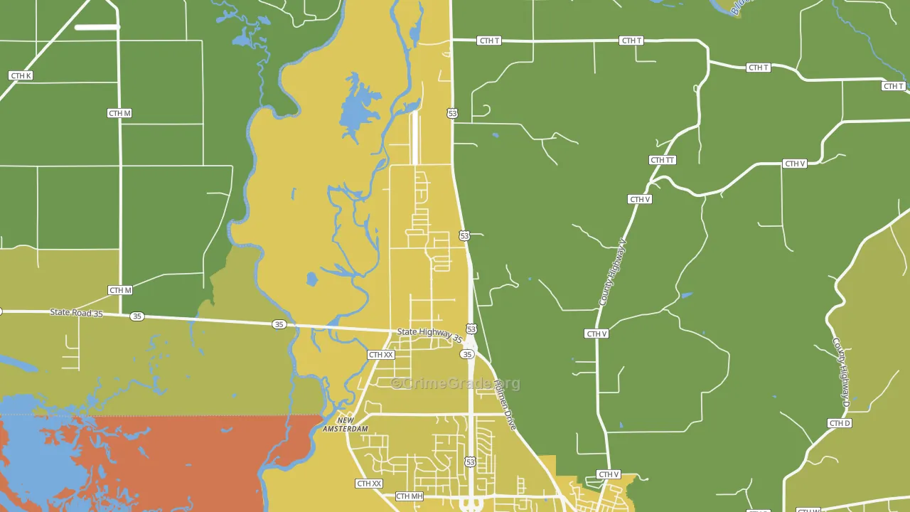 New Amsterdam, WI Map of Vehicle Theft Rates