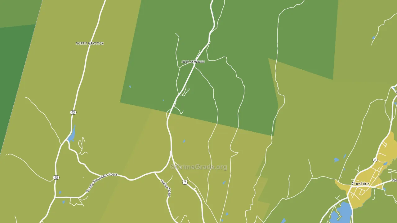 New Ashford, MA Map of Vehicle Theft Rates