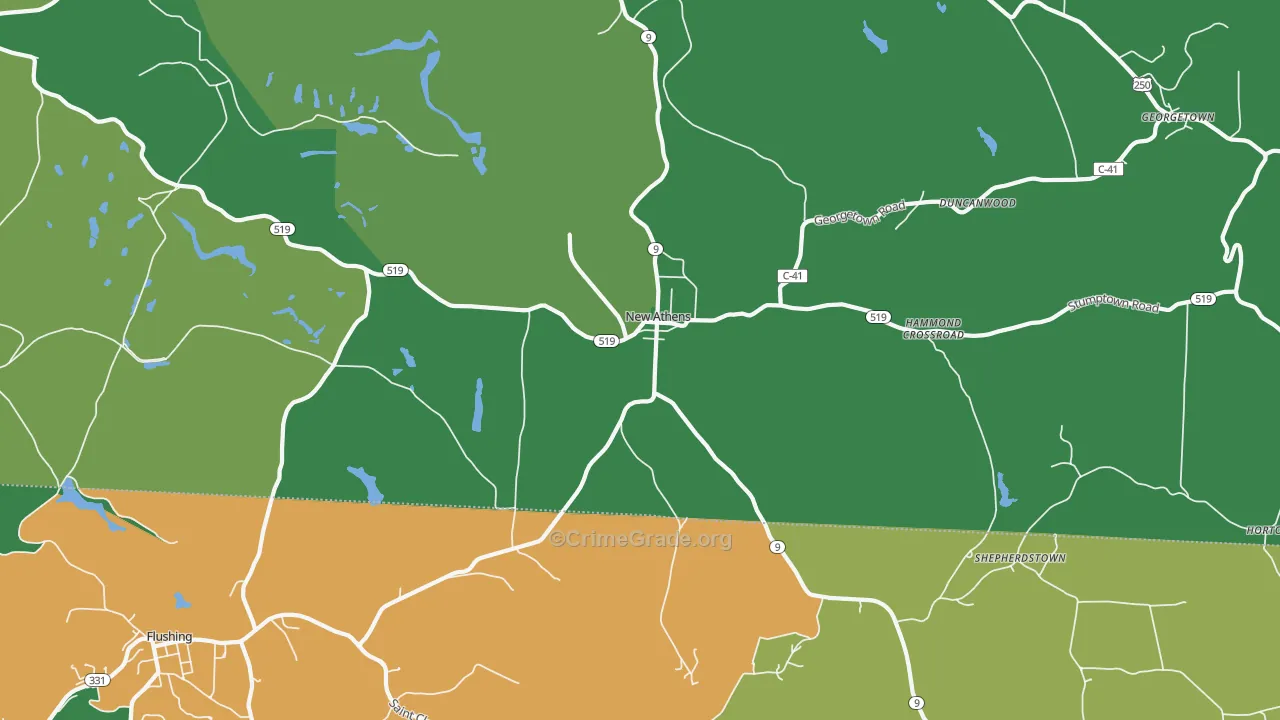 New Athens, OH Map of Vehicle Theft Rates