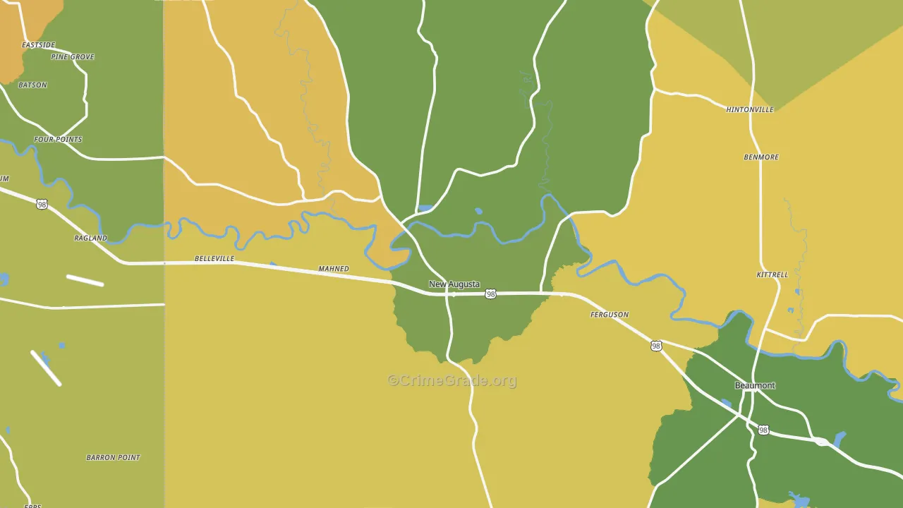 New Augusta, MS Map of Vehicle Theft Rates