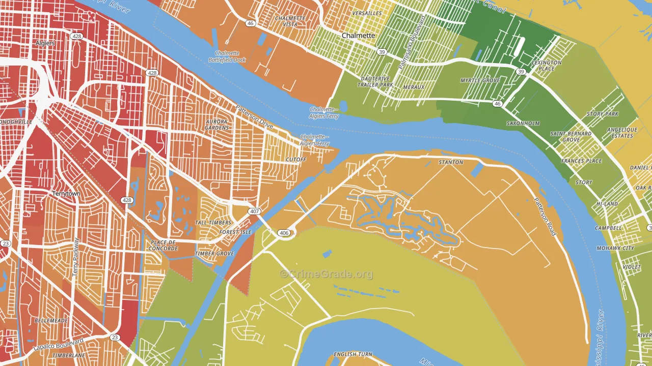 New Aurora, New Orleans, LA Map of Vehicle Theft Rates