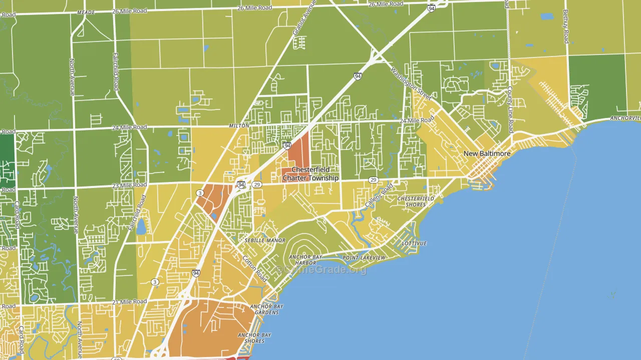 New Baltimore, MI Map of Vehicle Theft Rates