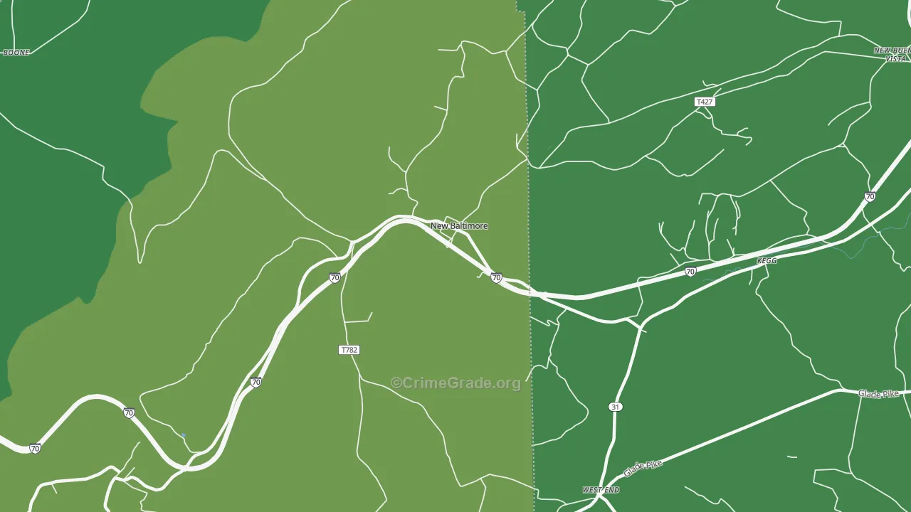 New Baltimore, PA Map of Vehicle Theft Rates