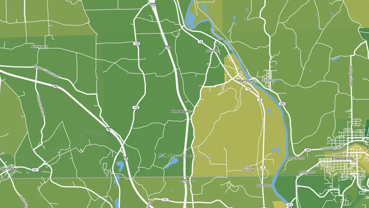 New Beaver, PA Map of Vehicle Theft Rates