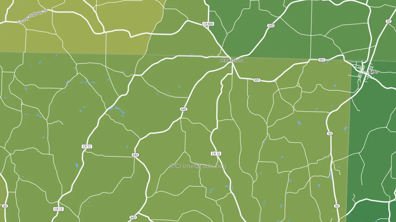 New Bedford, OH Map of Vehicle Theft Rates
