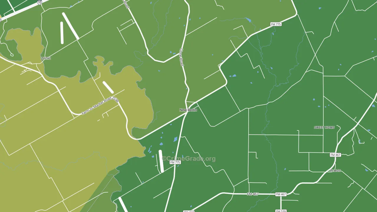 New Berlin, TX Map of Vehicle Theft Rates