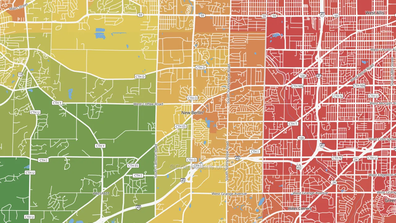 New Berlin, WI Map of Vehicle Theft Rates
