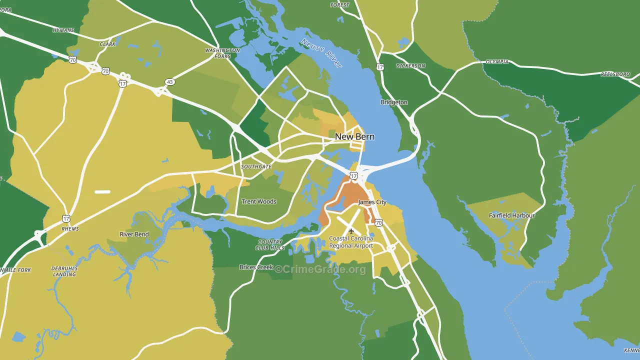 New Bern, NC Map of Vehicle Theft Rates