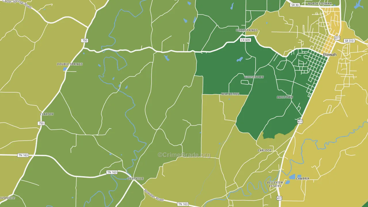 New Bethel, TN Map of Vehicle Theft Rates