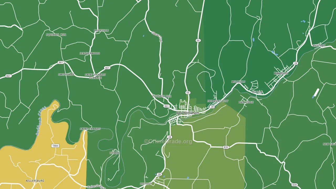 New Bethlehem, PA Map of Vehicle Theft Rates