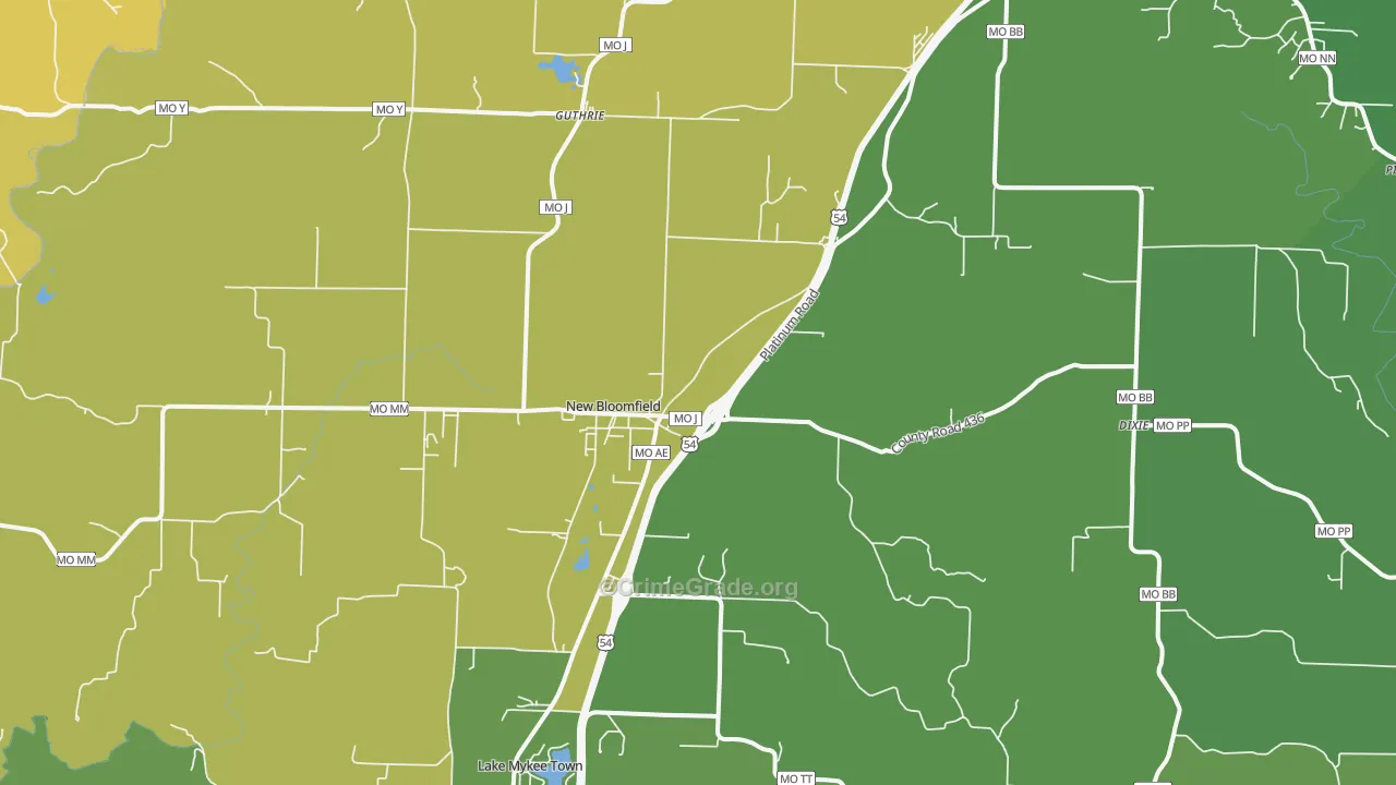 New Bloomfield, MO Map of Vehicle Theft Rates