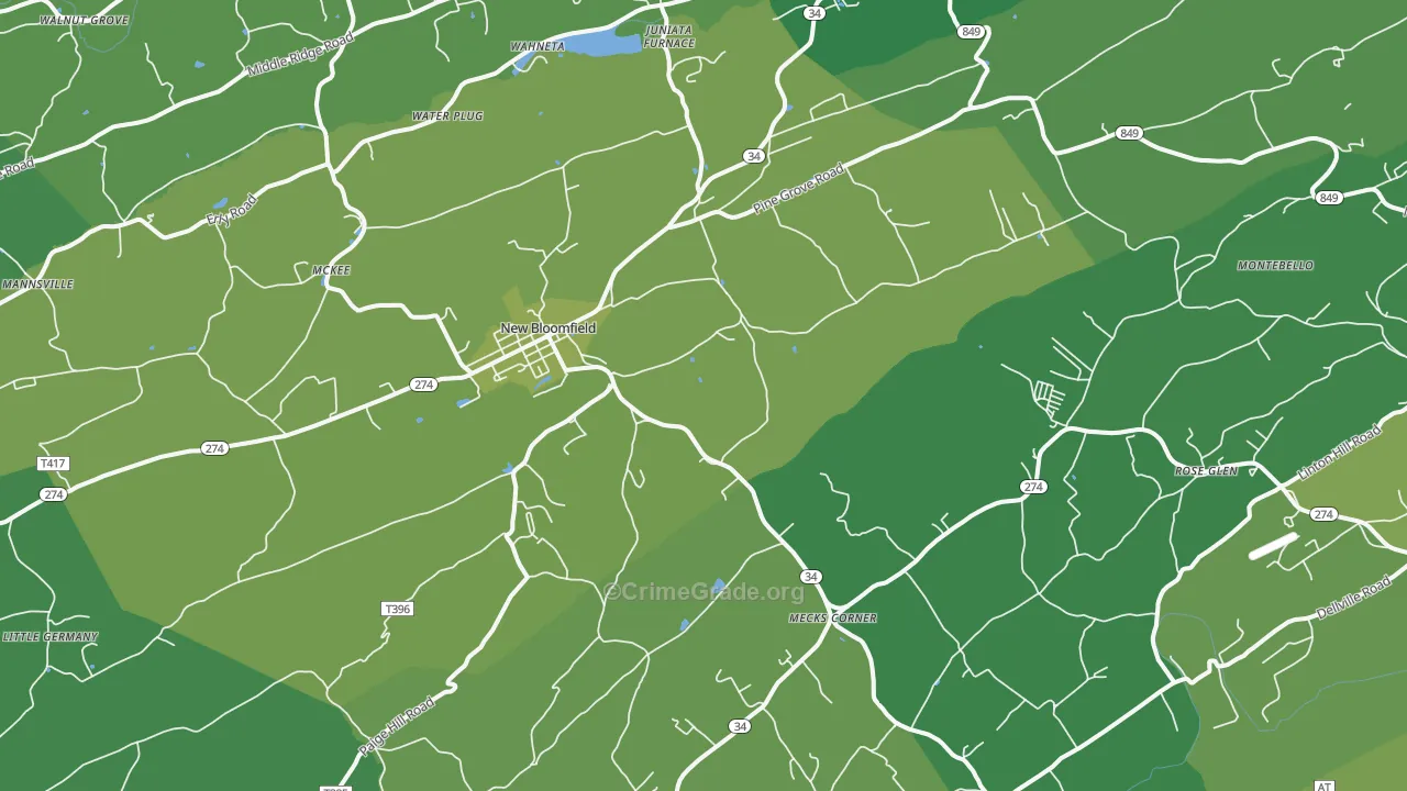 New Bloomfield, PA Map of Vehicle Theft Rates