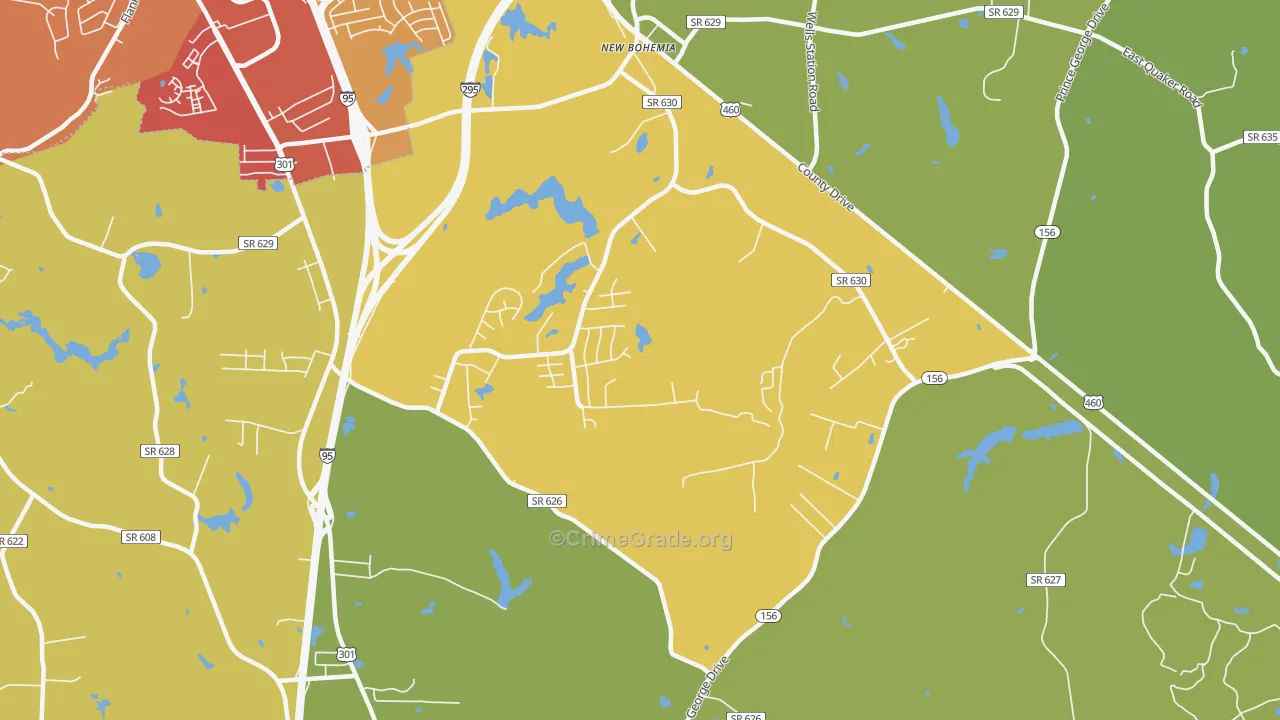 New Bohemia, VA Map of Vehicle Theft Rates