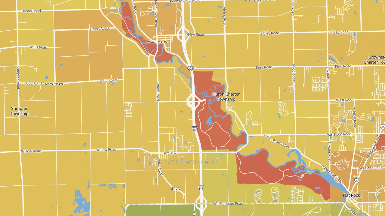 New Boston, MI Map of Vehicle Theft Rates