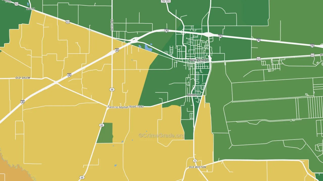 New Boston, TX Map of Vehicle Theft Rates