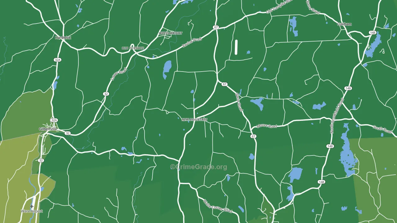 New Braintree, MA Map of Vehicle Theft Rates