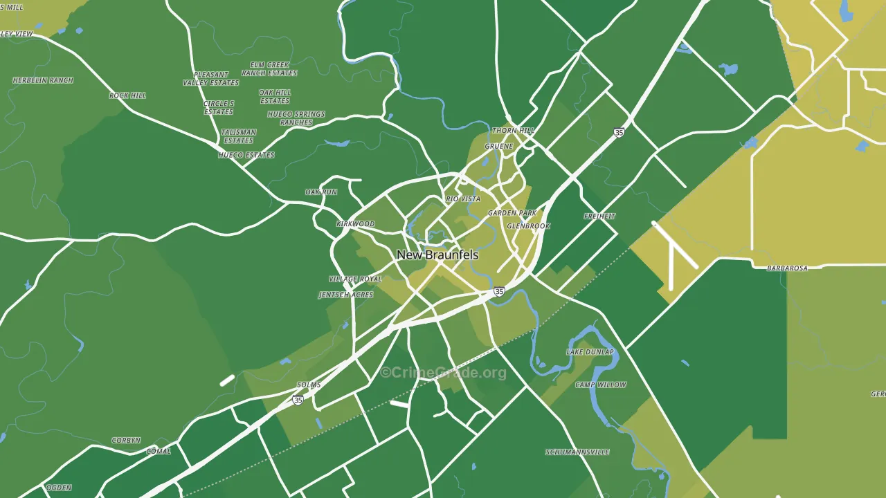 New Braunfels, TX Map of Vehicle Theft Rates