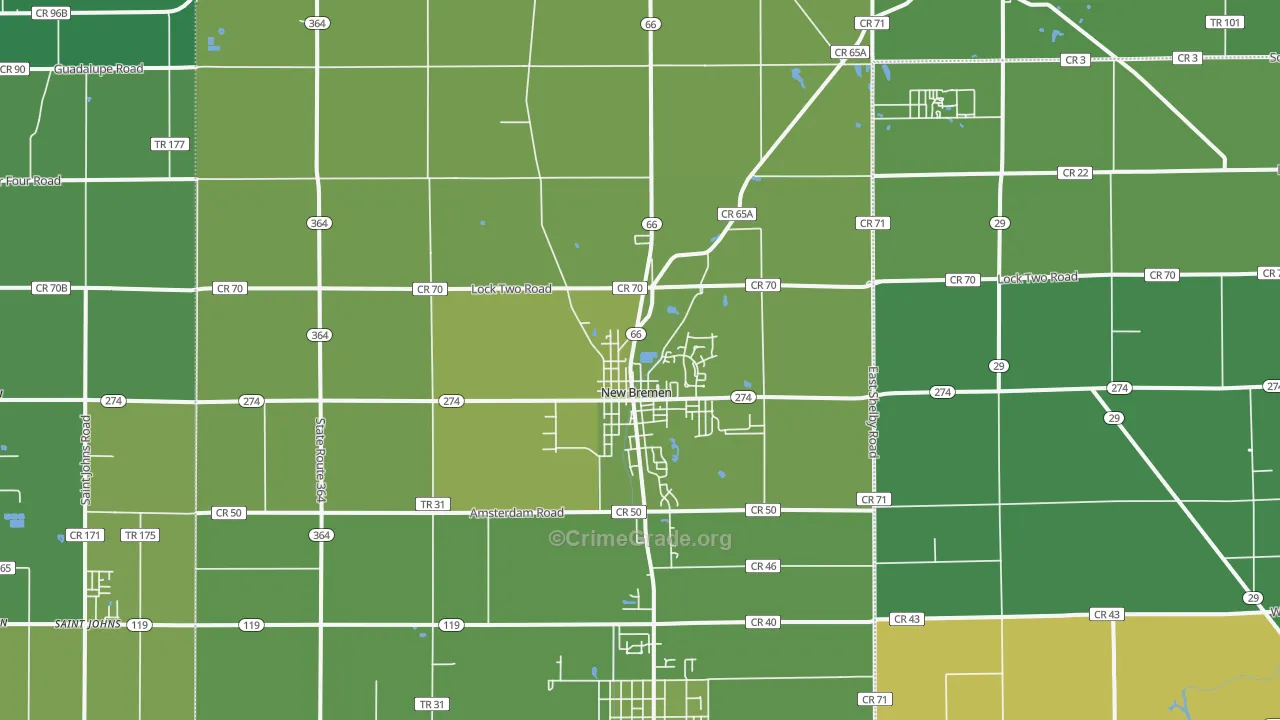 New Bremen, OH Map of Vehicle Theft Rates