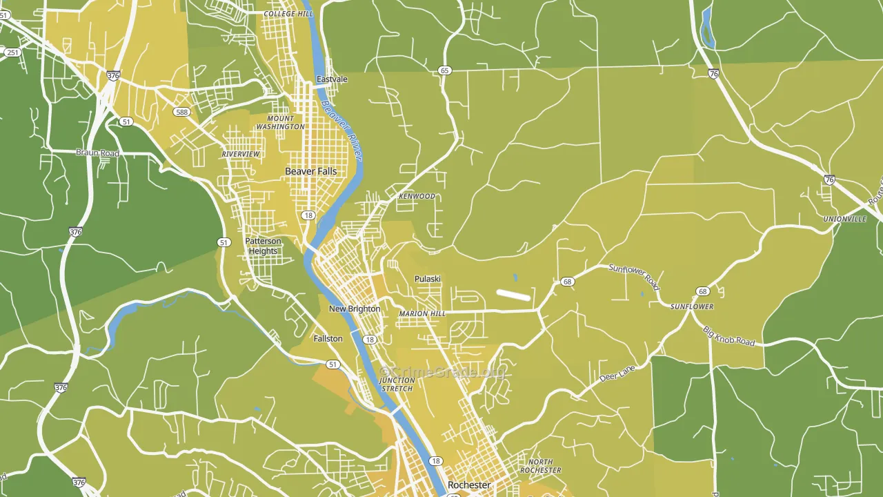New Brighton, PA Map of Vehicle Theft Rates