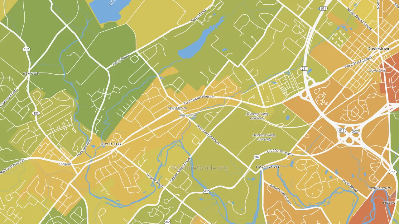 New Britain, PA Map of Vehicle Theft Rates