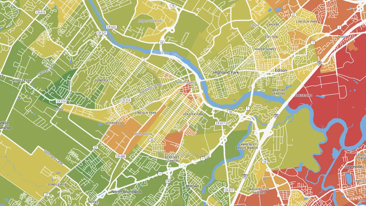 New Brunswick, NJ Map of Vehicle Theft Rates
