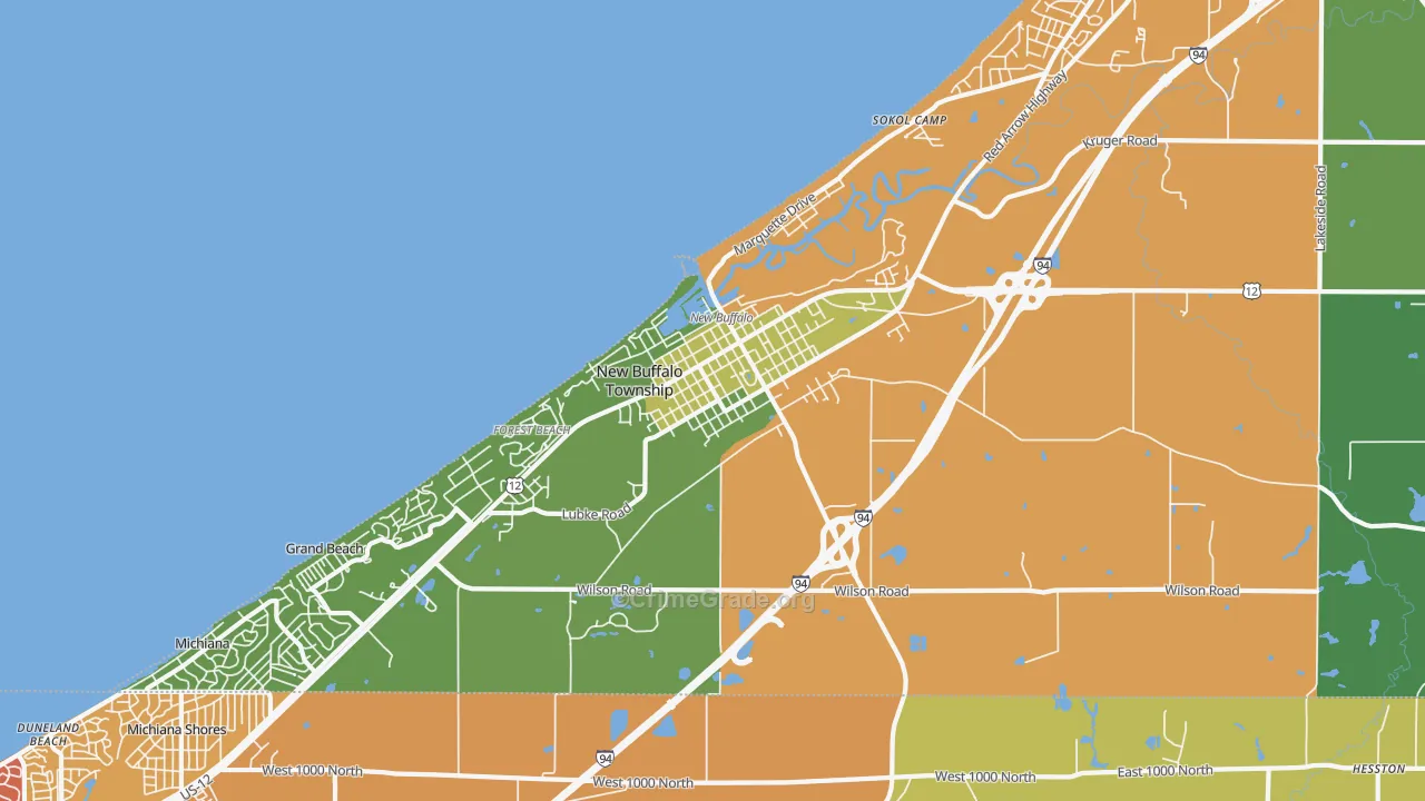 New Buffalo, MI Map of Vehicle Theft Rates