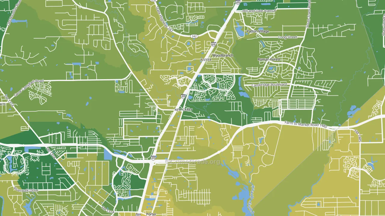 New Caney, TX Map of Vehicle Theft Rates