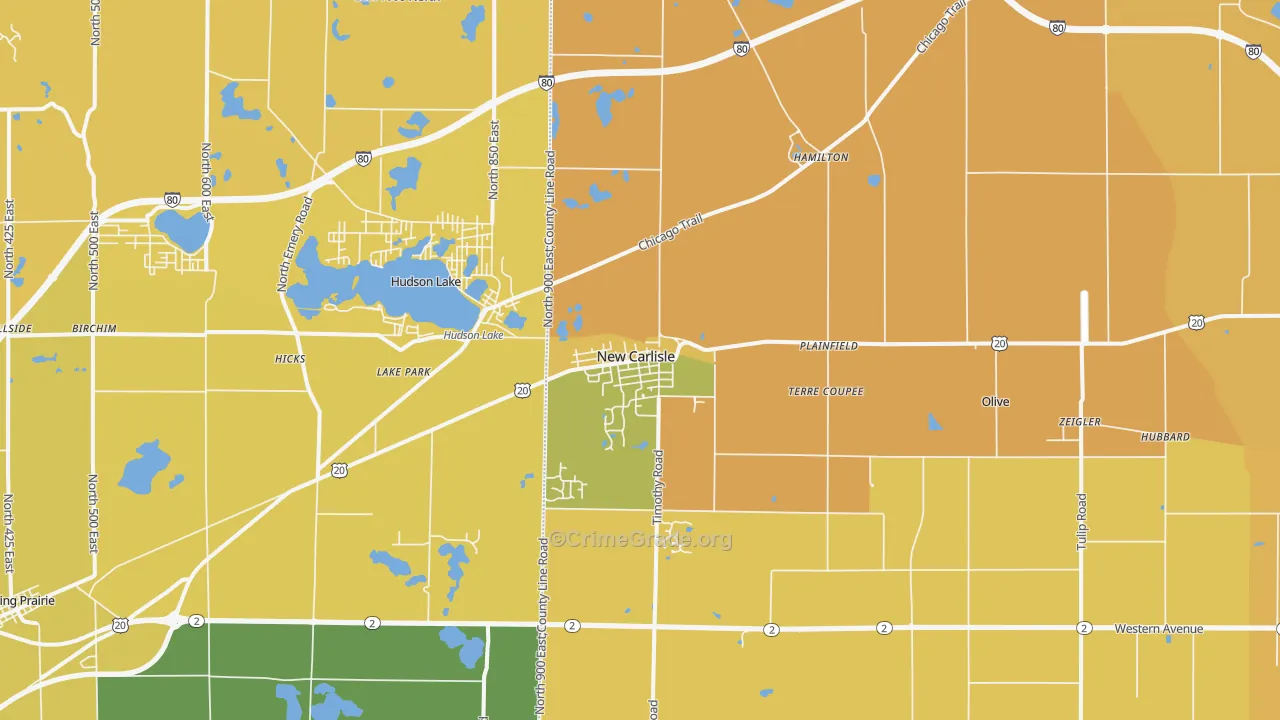 New Carlisle, IN Map of Vehicle Theft Rates