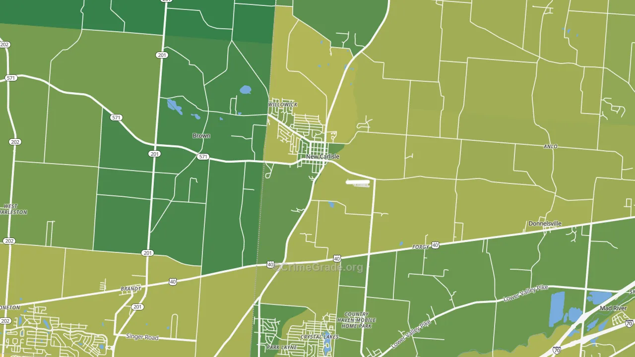 New Carlisle, OH Map of Vehicle Theft Rates