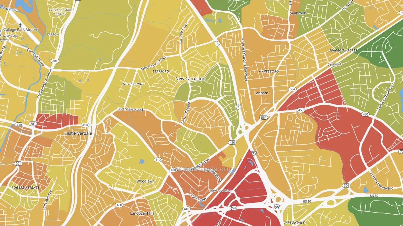 New Carrollton, MD Map of Vehicle Theft Rates