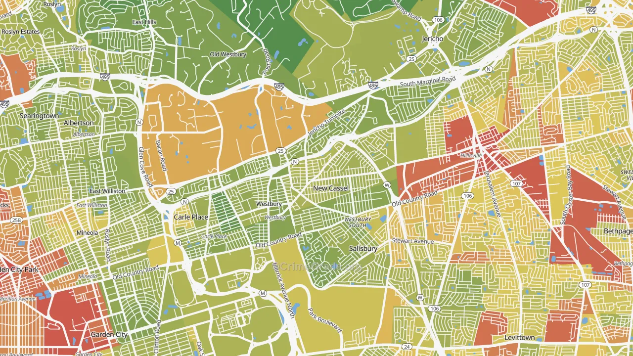 New Cassel, NY Map of Vehicle Theft Rates