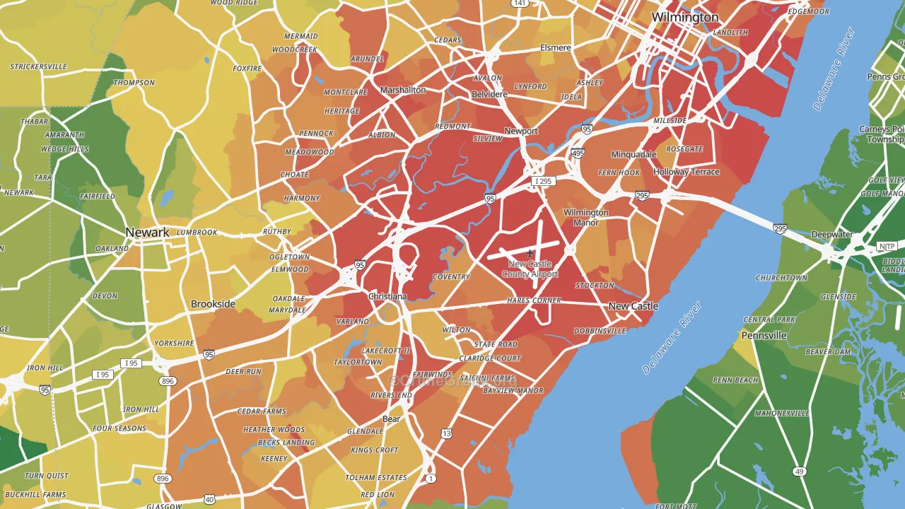 New Castle County, DE Map of Vehicle Theft Rates