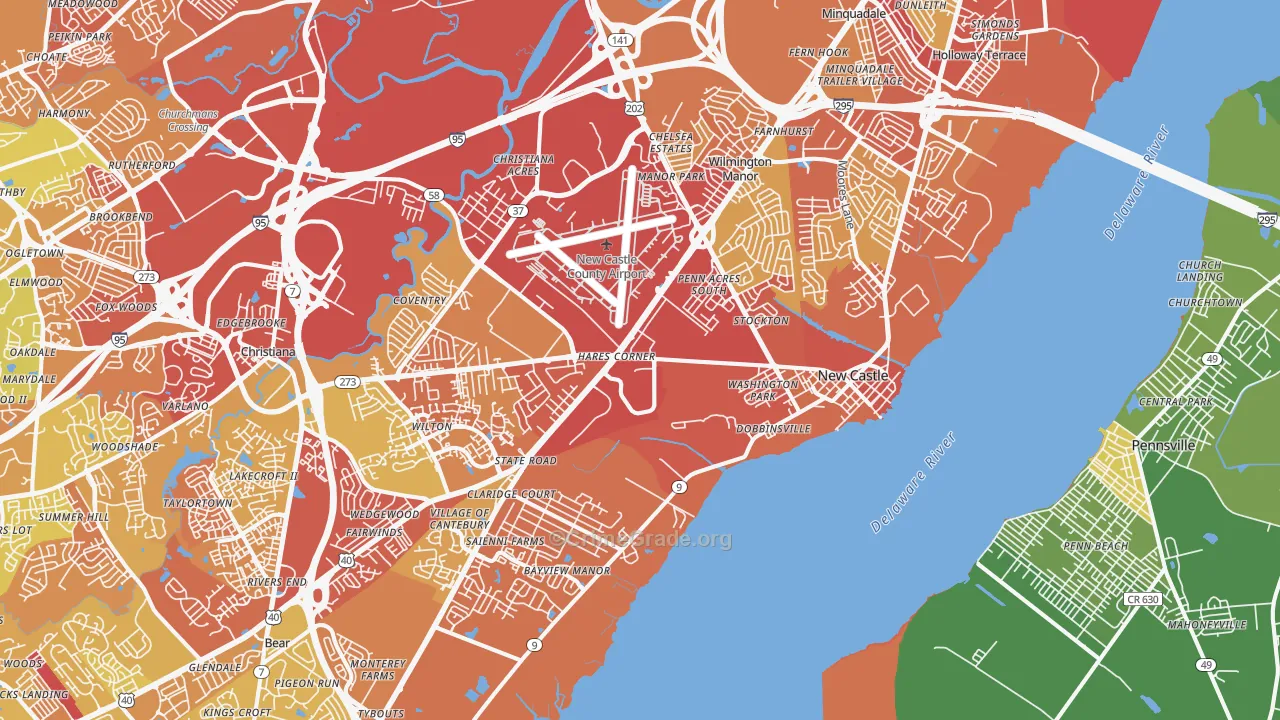 New Castle, DE Map of Vehicle Theft Rates