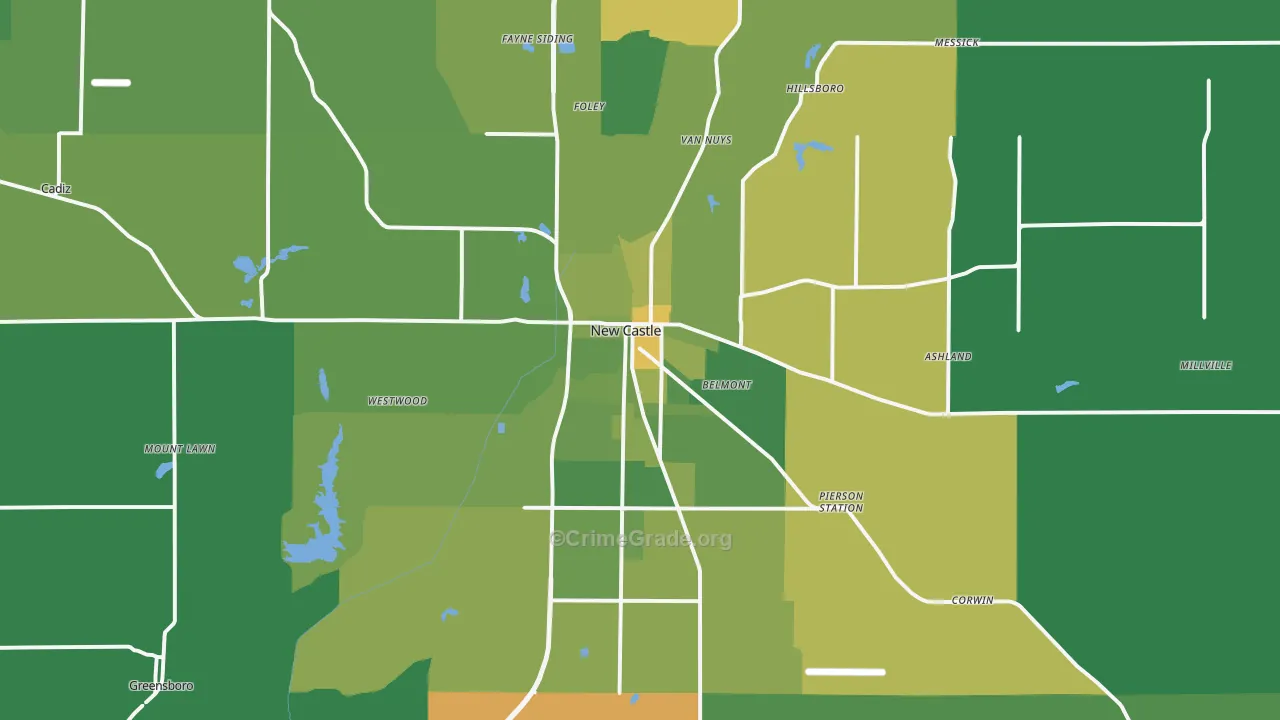 New Castle, IN Map of Vehicle Theft Rates